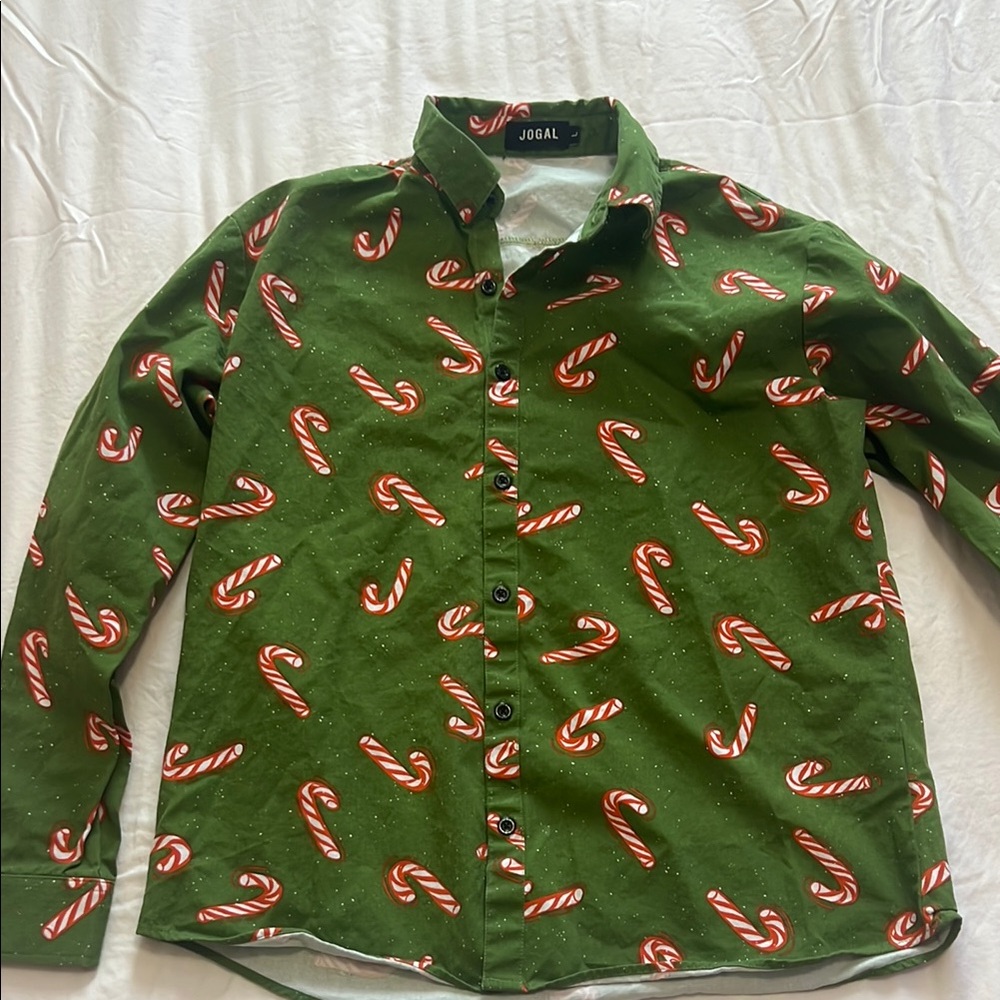 Green and Red Casual Button Down Shirt with Playful Print